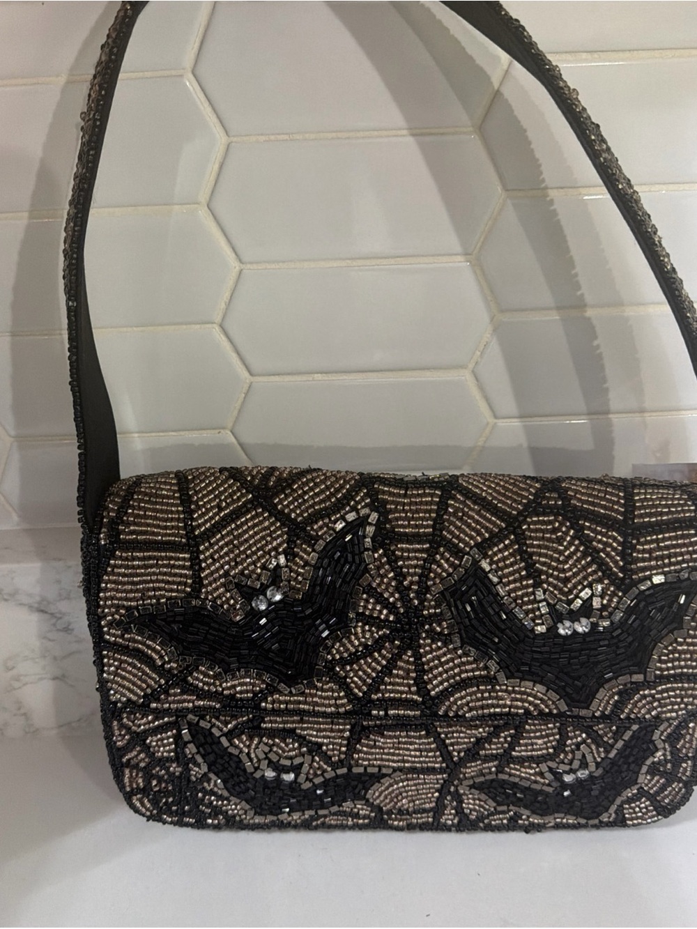 Beaded Black and Gold Evening Shoulder Bag